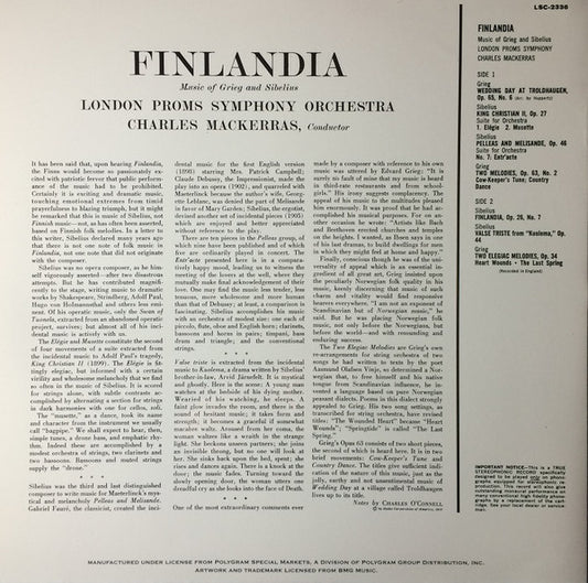 The London Proms Symphony Orchestra, Sir Charles Mackerras : Finlandia (Music Of Grieg And Sibelius) (LP, RE, RM, 180)