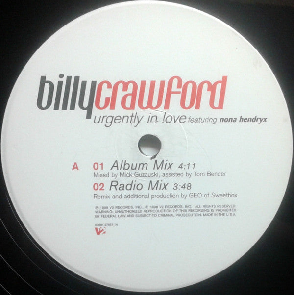 Billy Crawford Featuring Nona Hendryx : Urgently In Love (12", Single)