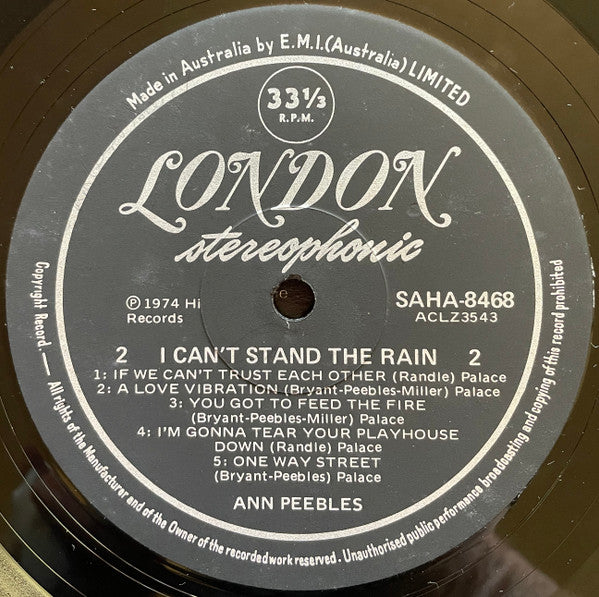 Ann Peebles : I Can't Stand The Rain (LP, Album)