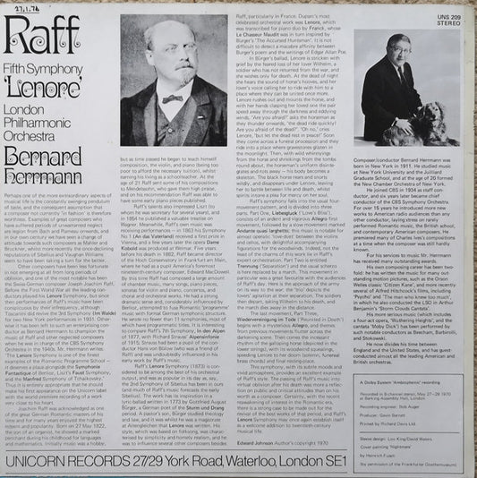 Joseph Joachim Raff / London Philharmonic Orchestra / Bernard Herrmann : Fifth Symphony "Lenore" (LP)