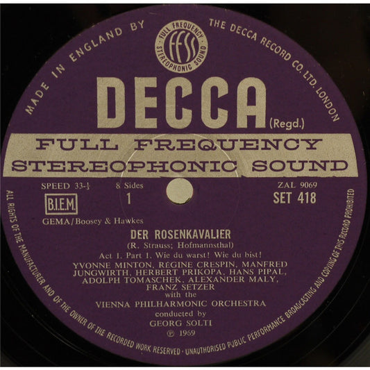 Richard Strauss, Wiener Philharmoniker, Georg Solti, Régine Crespin, Yvonne Minton : Der Rosenkavalier (4xLP, WB + Box)