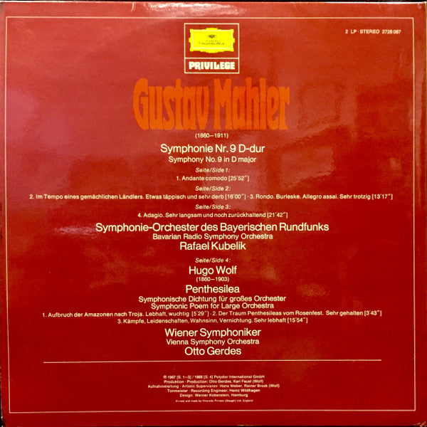 Gustav Mahler - Rafael Kubelik Conducts Symphonie-Orchester Des Bayerischen Rundfunks : Symphonie Nr. 9 (2xLP, RE, Gat)