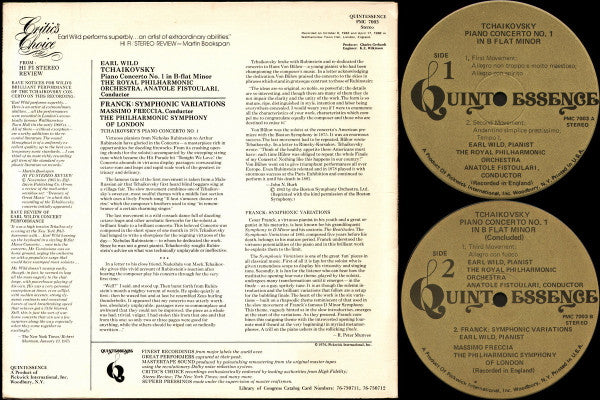 Earl Wild, Pyotr Ilyich Tchaikovsky / César Franck : Piano Concerto No. 1 In B-Flat Minor / Symphonic Variations (LP, Comp)