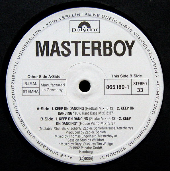 Masterboy : Keep On Dancing (12")
