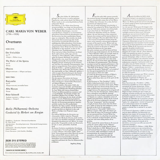Carl Maria von Weber, Berliner Philharmoniker ∙ Herbert von Karajan : Overtures (LP)
