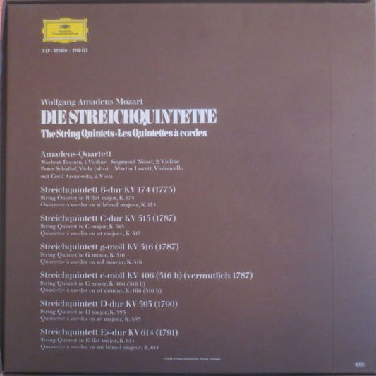 Wolfgang Amadeus Mozart – Amadeus-Quartett & Cecil Aronowitz : Die Streichquintette (3xLP, Comp + Box)