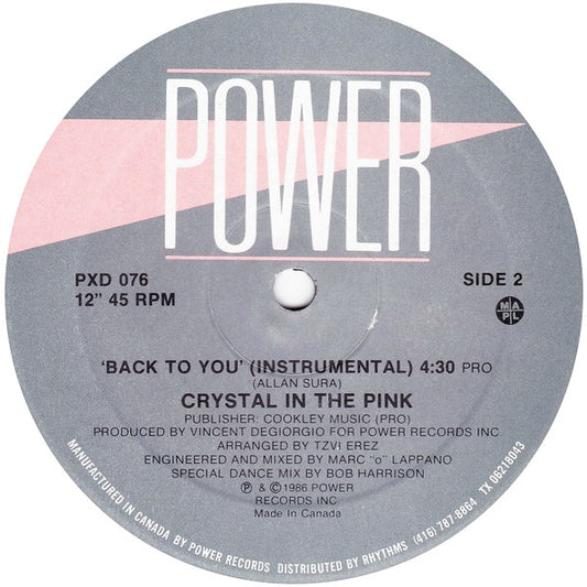 Crystal In The Pink : Back To You (12")