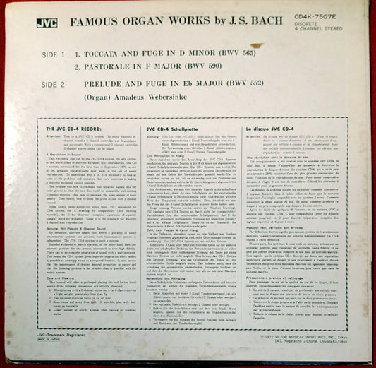 Amadeus Webersinke, Johann Sebastian Bach : Famous Organ Works By J.S. Bach (LP, Album, Quad)