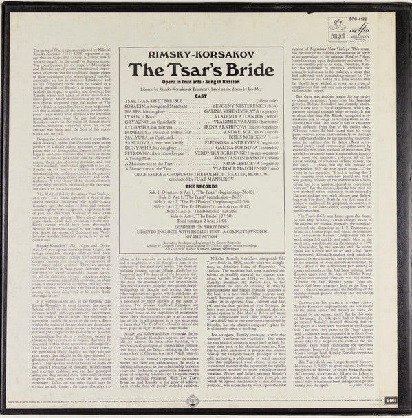 Nikolai Rimsky-Korsakov - Galina Vishnevskaya, Ирина Архипова, Vladimir Atlantov, Evgeny Nesterenko, Bolshoi Theatre Orchestra & Chorus Of The Bolshoi Theatre, Фуат Мансуров : The Tsar's Bride (3xLP, RE, Win + Box)