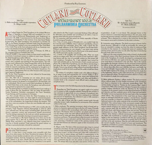 Copland* - Philharmonia Orchestra : Copland Conducts Copland Symphony No. 3 (LP, Album)