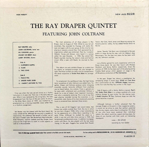 The Ray Draper Quintet Featuring John Coltrane : The Ray Draper Quintet Featuring John Coltrane (LP, Album, Mono, RE)