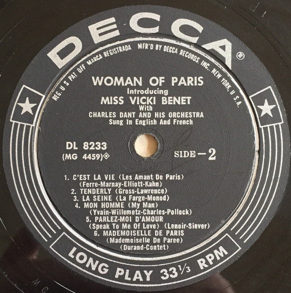 Vicki Benet : Woman Of Paris (LP, Album, Mono)