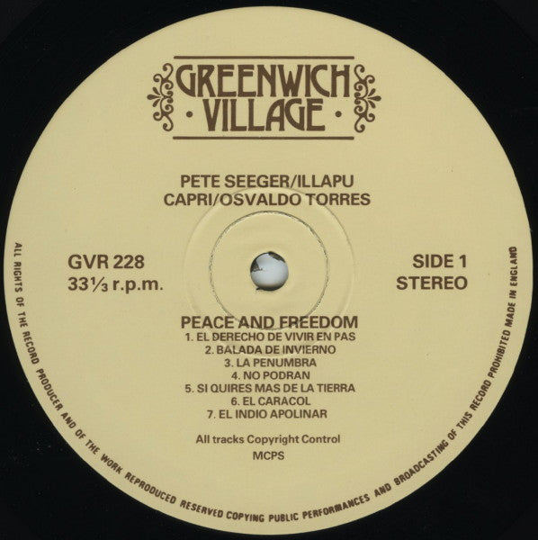 Pete Seeger, Illapu, Osvaldo Torres, Capri (10) : Peace & Freedom In South America (LP, Comp)