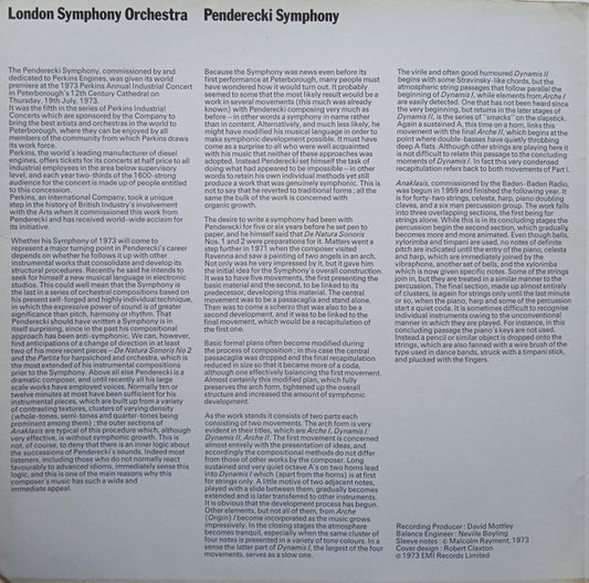 Krzysztof Penderecki / London Symphony Orchestra : Symphony / Anaklasis For Strings And Percussion (LP, Quad, Gat)