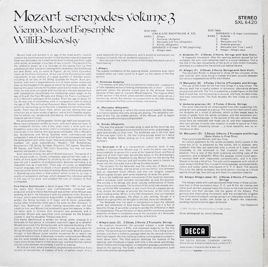 Wolfgang Amadeus Mozart, Wiener Mozart Ensemble ∙ Willi Boskovsky : Serenades Volume 3 (Eine Kleine Nachtmusik K525 ∙ Serenade K185) (LP)