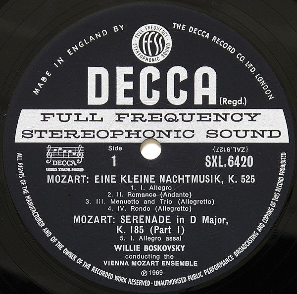 Wolfgang Amadeus Mozart, Wiener Mozart Ensemble ∙ Willi Boskovsky : Serenades Volume 3 (Eine Kleine Nachtmusik K525 ∙ Serenade K185) (LP)