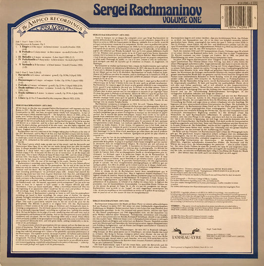 Sergei Rachmaninoff : The Ampico Recordings Volume One (LP)