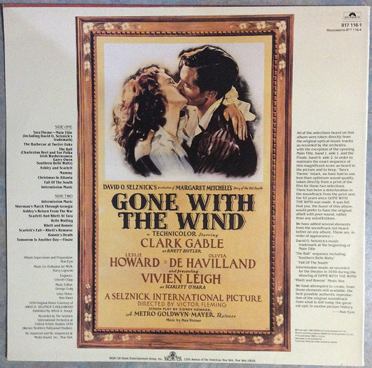 Max Steiner : Gone With The Wind (Music From The Original Motion Picture Soundtrack As Monophonically Recorded In 1939) (LP, Album, RM)