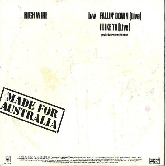 Men At Work : High Wire (12", Single)