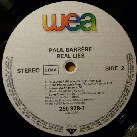 Paul Barrere : Real Lies (LP, Album)