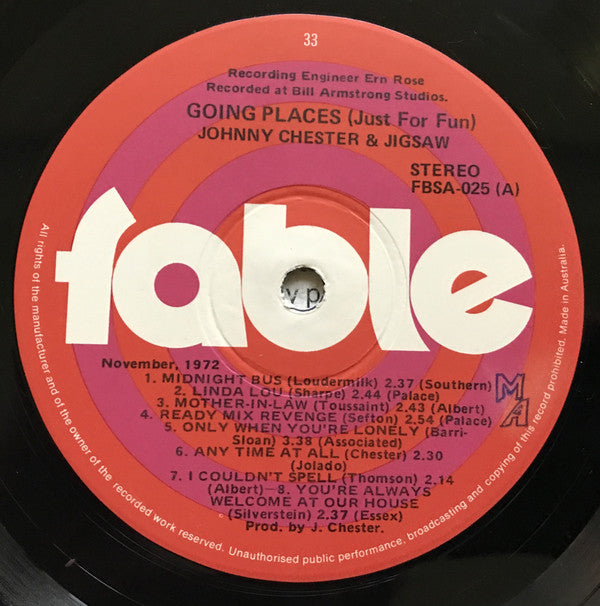 Johnny Chester And Jigsaw (17) : Going Places (Just For Fun) (LP)