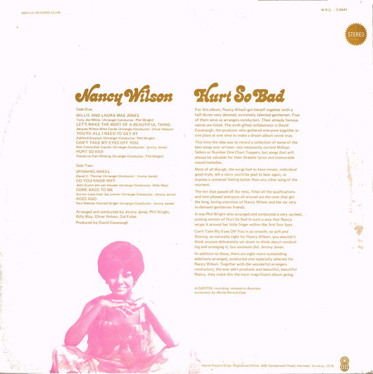 Nancy Wilson : Hurt So Bad (LP, Album, Club)