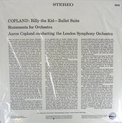 Aaron Copland Conducting London Symphony Orchestra : Billy The Kid (Suite From Ballet) / Statements For Orchestra (LP, Album, RE)