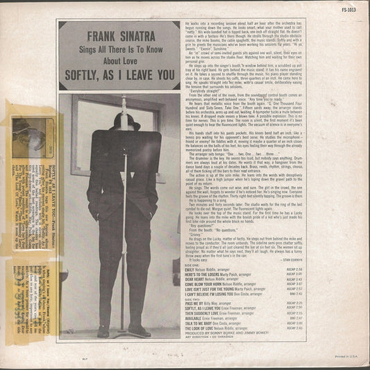 Frank Sinatra : Softly, As I Leave You (LP, Album)