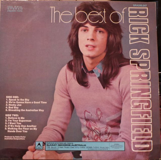 Rick Springfield : The Best Of Rick Springfield (LP, Comp)