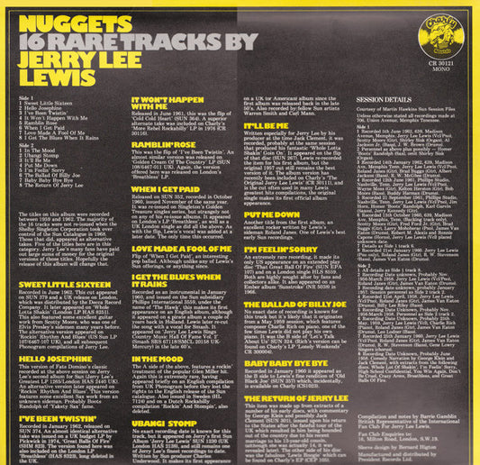 Jerry Lee Lewis : Nuggets : 16 Rare Tracks By Jerry Lee Lewis (LP, Comp, Mono)
