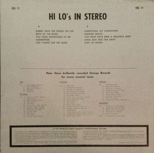 The Hi-Lo's With The Frank Comstock Orchestra* : The Hi-Lo's In Stereo (LP, Album, RE)