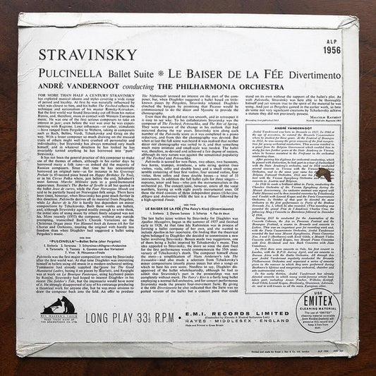 Igor Stravinsky, André Vandernoot Conducting The Philharmonia Orchestra* : Pulcinella / Le Baiser De La Fée (LP, Album, Mono)