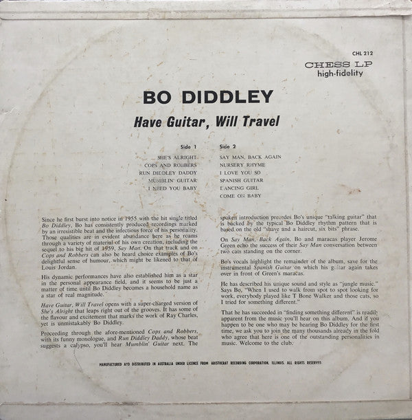Bo Diddley : Have Guitar, Will Travel (LP, Album, Mono)