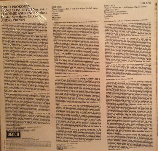 Sergei Prokofiev, Vladimir Ashkenazy, London Symphony Orchestra, André Previn : Piano Concertos 4 & 5 (LP)