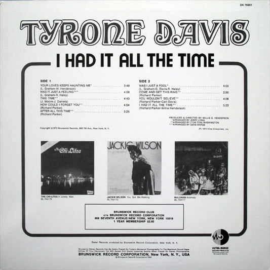 Tyrone Davis : I Had It All The Time (LP, Album, RE)