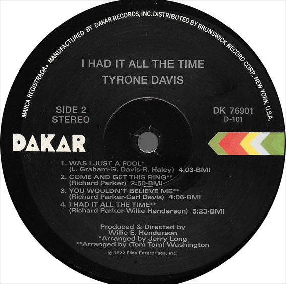 Tyrone Davis : I Had It All The Time (LP, Album, RE)
