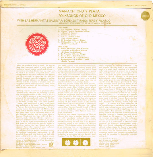 Mariachi Oro Y Plata : Folksongs Of Old Mexico (LP, Album, Club)