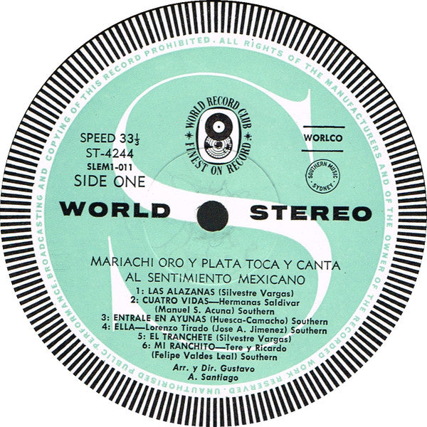 Mariachi Oro Y Plata : Folksongs Of Old Mexico (LP, Album, Club)