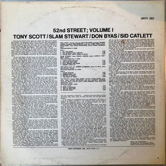 Tony Scott (2) / Slam Stewart / Don Byas / Sidney Catlett : 52nd Street; Volume 1 (LP, Comp, Mono)