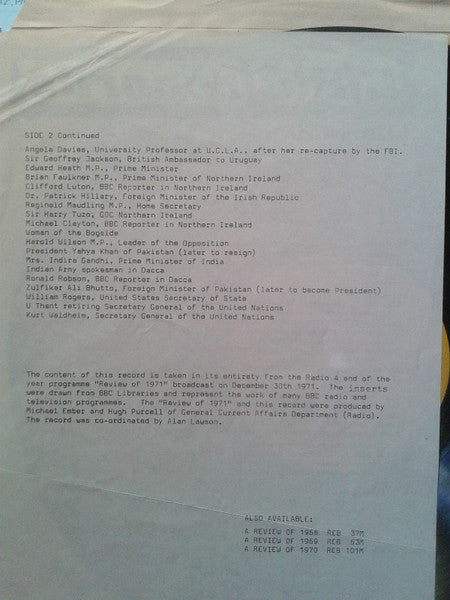 Unknown Artist : From The BBC Sound Library - Flashback A Review Of '71 (LP, Mono)