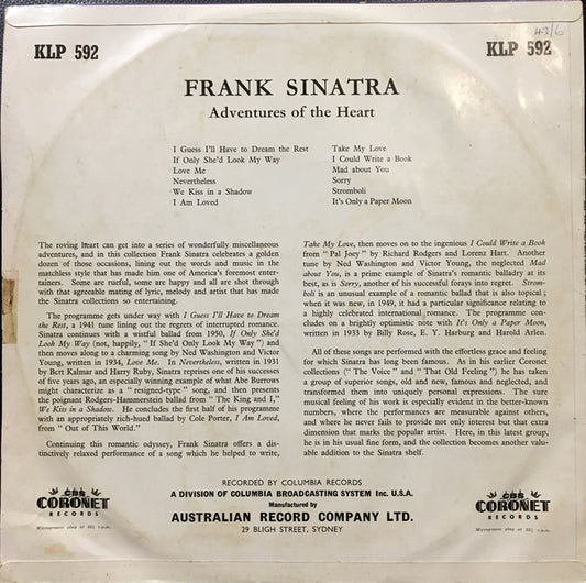 Frank Sinatra : Adventures Of The Heart (LP, Comp)