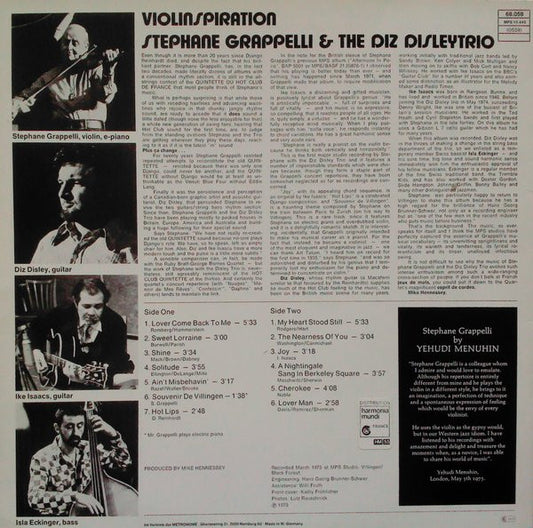Stéphane Grappelli & Diz Disley Trio : Violinspiration (LP, Album, RE)