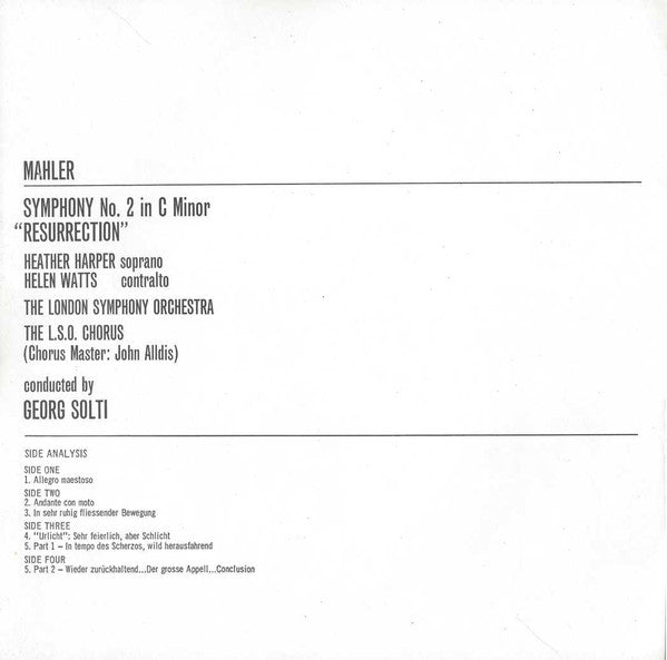 Gustav Mahler, Heather Harper, Helen Watts, London Symphony Orchestra, Georg Solti : Symphony No.2 Resurrection (2xLP + Box)