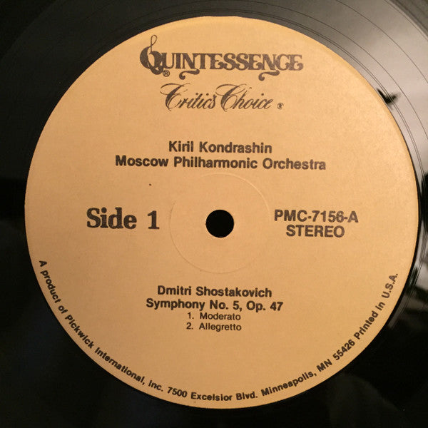 Dmitri Shostakovich, Kiril Kondrashin, Moscow Philharmonic Orchestra : Symphony No. 5, Op. 47 (LP)
