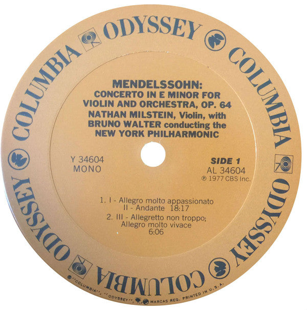 Nathan Milstein, Felix Mendelssohn-Bartholdy / Pyotr Ilyich Tchaikovsky, New York Philharmonic / Chicago Symphony Orchestra, Bruno Walter / Frederick Stock : Violin Concertos (LP, Comp, Mono)