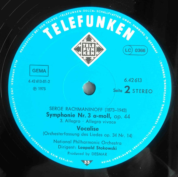 Sergei Vasilyevich Rachmaninoff - National Philharmonic Orchestra, Leopold Stokowski : Symphonie Nr.3 A-Moll, Op.44 / Vocalise (LP, Album, Gat)