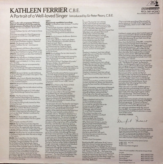 Kathleen Ferrier Introduced By Peter Pears : The Singer And The Person (LP, Mono)