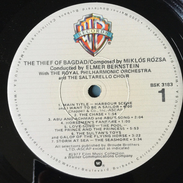 Miklós Rózsa, Elmer Bernstein, Royal Philharmonic Orchestra, The Saltarello Choir : The Thief Of Bagdad (LP, Album, RE)