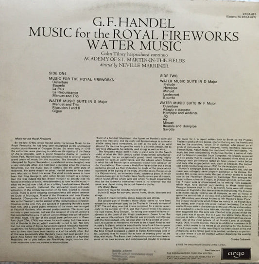 Handel* - Academy Of St. Martin-in-the-Fields*, Neville Marriner* : Music For The Royal Fireworks / Water Music (LP)