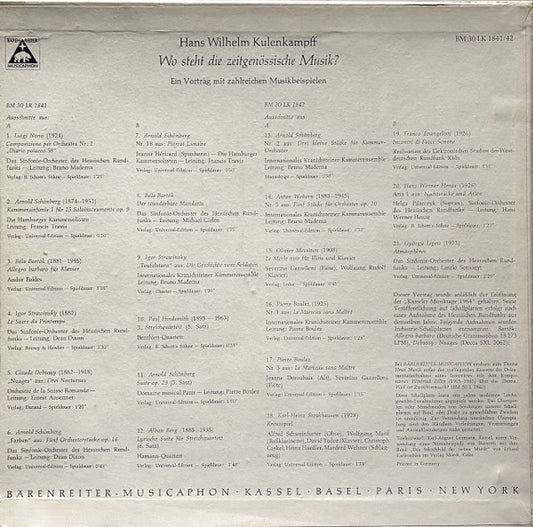 Hans W. Kulenkampff* : Wo Steht Die Zeitgenössische Musik? (2xLP, Album, Comp, Mono)